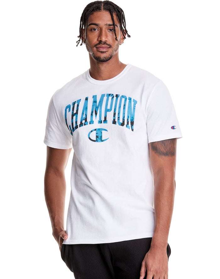 Champion Mens T-Shirt NZ - Heritage Galaxy Dye Arch Logo White ( 6274-KMUGW )